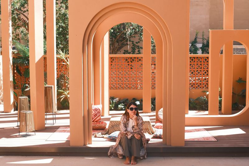 Sitting under the terracotta arches of the Boman Oasis Resort, Dunhuang