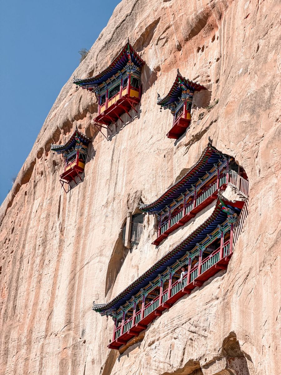 Close up of the pavilions built into the cliff face of Mati Temple